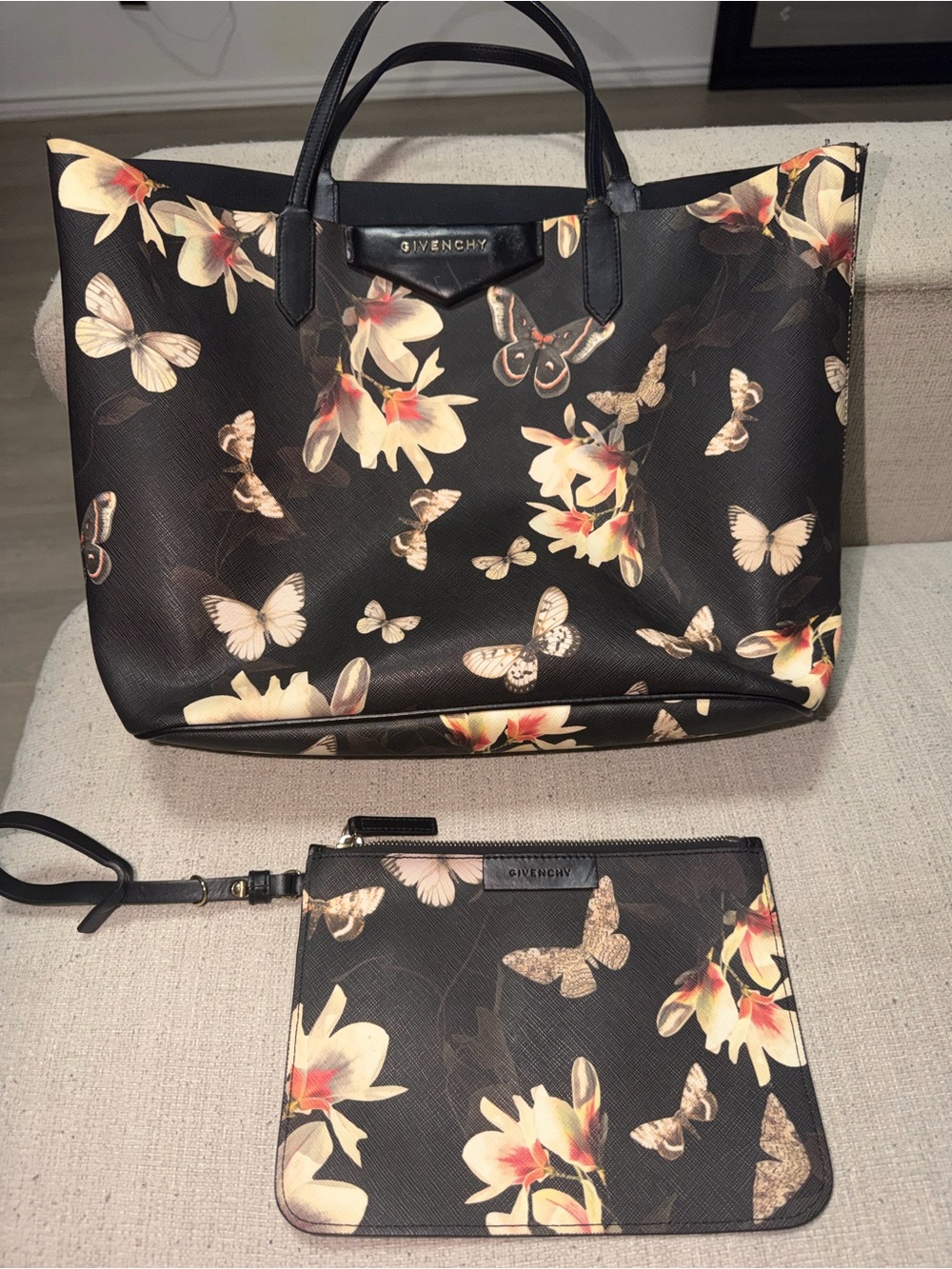Givenchy Black Floral & Butterfly Tote with Matching Pouch